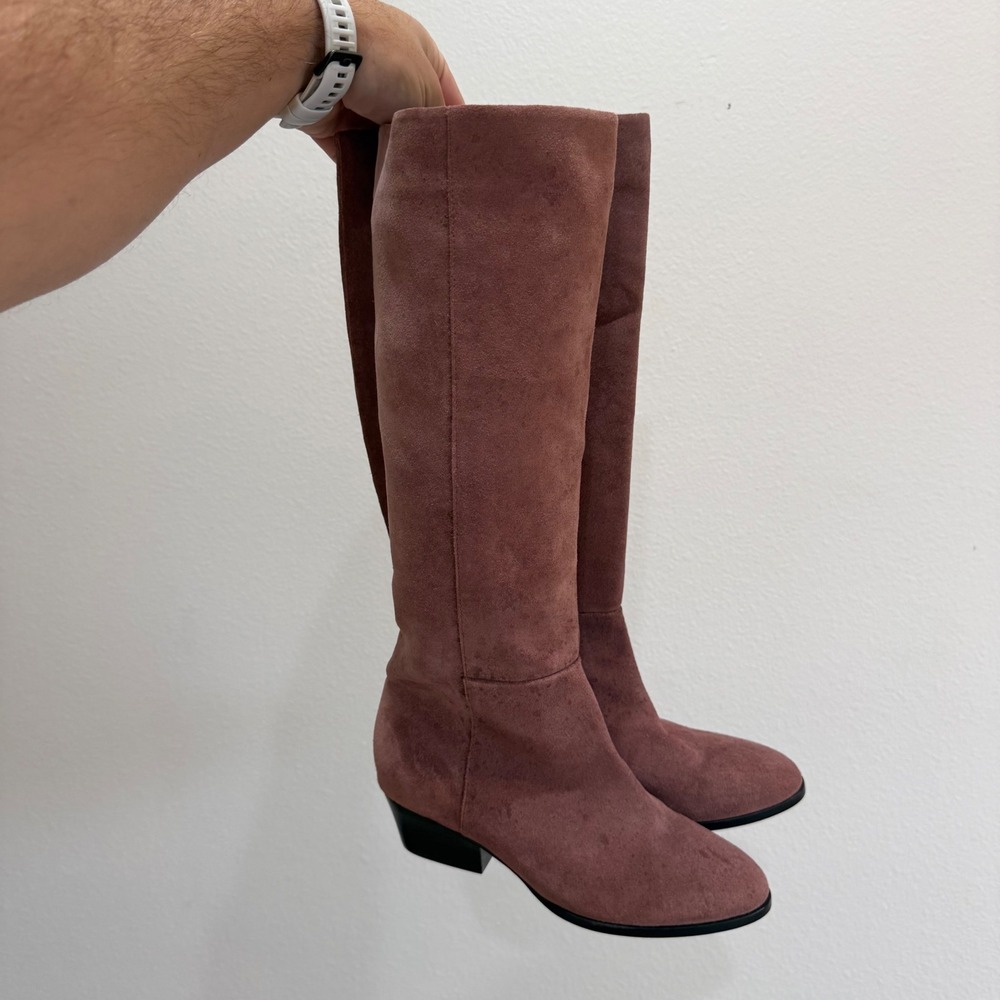 Charlotte Stone Womens Tall Suede Knee High Block Heel Boots Mauve Pink Size 7